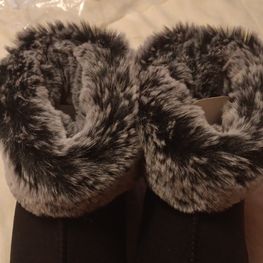 Jessica Simpson Black and Gray Fur Slippers